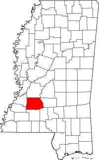 Map of Mississippi highlighting Copiah County