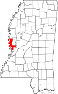 Map of Mississippi highlighting Issaquena County