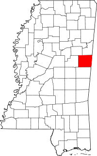 State map highlighting Noxubee County