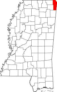 State map highlighting Tishomingo County