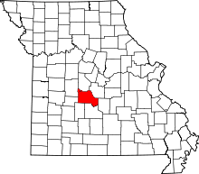 Map of Missouri highlighting Camden County