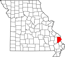 A state map highlighting Cape Girardeau County in the southeastern part of the state.