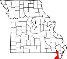 A state map highlighting Dunklin County in the southeastern part of the state.