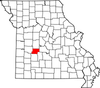 Map of Missouri highlighting Hickory County