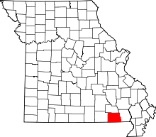 Map of Missouri highlighting Ripley County