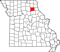 Map of Missouri highlighting Shelby County