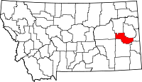 Map of Montana highlighting Prairie County