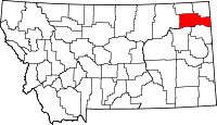 Map of Montana highlighting Roosevelt County