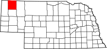 Map of Nebraska highlighting Dawes County