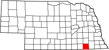 Map of Nebraska highlighting Jefferson County