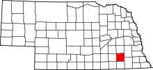 Map of Nebraska highlighting Saline County