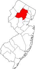 Map of New Jersey highlighting Morris County