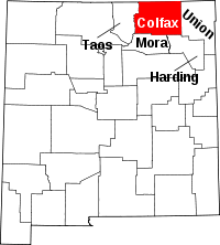 Map of New Mexico highlighting Colfax County