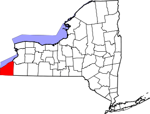 Map of New York highlighting Chautauqua County