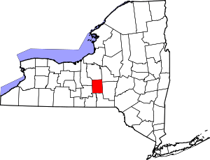 Map of New York highlighting Cortland County