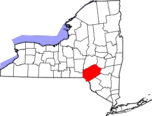 Map of New York highlighting Delaware County