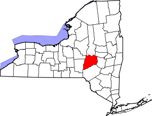 Map of New York highlighting Otsego County