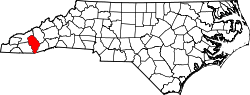 Map of North Carolina highlighting Jackson County