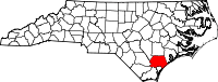 Map of North Carolina highlighting Pender County