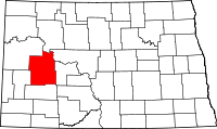 Map of North Dakota highlighting Dunn County