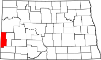 Map of North Dakota highlighting Golden Valley County