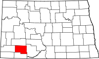 Map of North Dakota highlighting Hettinger County