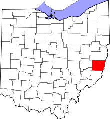 Map of Ohio highlighting Belmont County