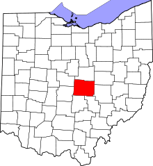 Map of Ohio highlighting Licking County