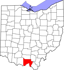 State map highlighting Scioto County