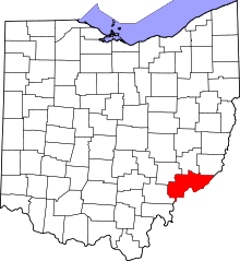 Map of Ohio highlighting Washington County