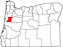 Map of Oregon highlighting Benton County