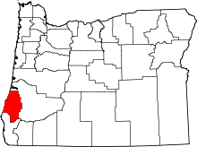 State map highlighting Coos County