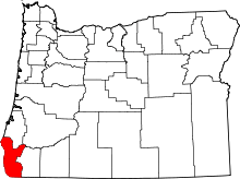 Map of Oregon highlighting Curry County