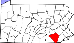 Map of Pennsylvania highlighting Lancaster County