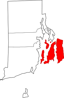 Map of Rhode Island highlighting Newport County