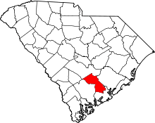 Map of South Carolina highlighting Dorchester County