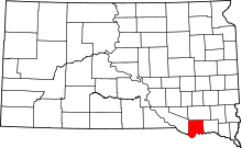 Map of South Dakota highlighting Bon Homme County