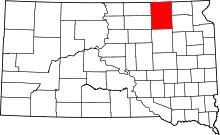 Map of South Dakota highlighting Brown County