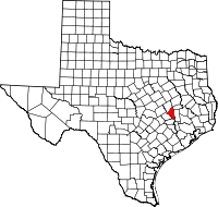 Map of Texas highlighting Brazos County