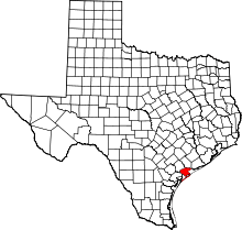 Map of Texas highlighting Calhoun County