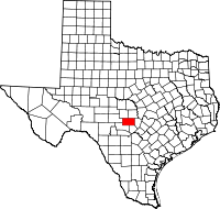 Map of Texas highlighting Gillespie County