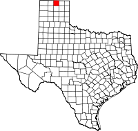 Map of Texas highlighting Hansford County