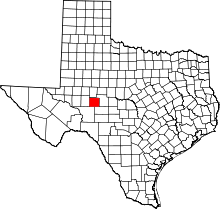 Map of Texas highlighting Irion County