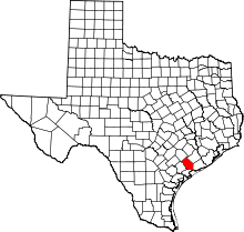 Map of Texas highlighting Jackson County