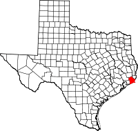 Map of Texas highlighting Jefferson County