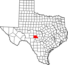 Map of Texas highlighting Kimble County