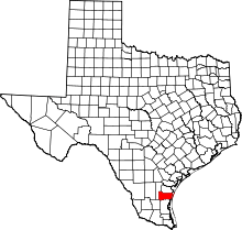 Map of Texas highlighting Kleberg County