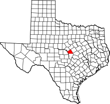 Map of Texas highlighting Lampasas County