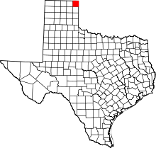 Map of Texas highlighting Lipscomb County