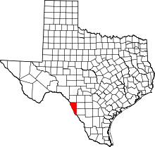 Map of Texas highlighting Maverick County